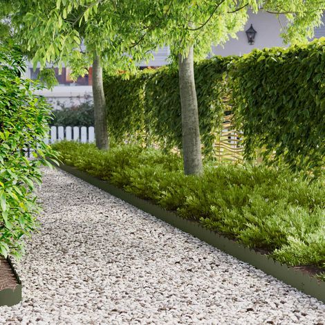 Bordure de Jardin Flexible en Acier Thermolaqué Vert Olive 103 x 15 cm - Lot de 10 - PANGIVO (1/5)