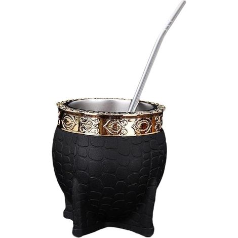 Ecleanfy - Kit Maté Impérial Argentin, tasse à thé en acier inoxydable avec paille, calebasse à thé en paille, étui en cuir fait main, idéal comme cadeau (1/5)