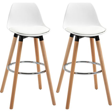Lot de 2 tabourets de bar design blanc en cuir synthétique avec repose-pieds 38,5 x 42,5 x 91 cm pour cuisine et salle à manger (1/5)
