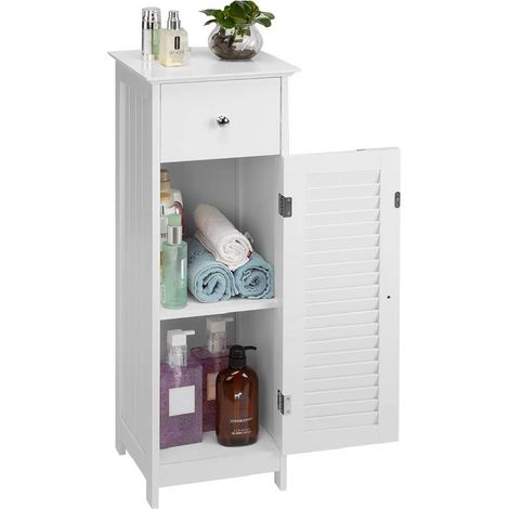 Meuble à Colonne pour Salle de Bain avec Porte tiroir et 2 étagères intérieures Armoire en Bois MDF Couleur Blanc Dimensions 32 x 30 x 87 cm (1/5)