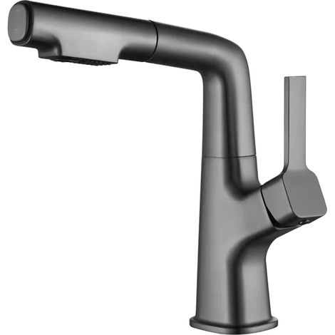 Robinet de cuisine extensible gris foncé avec douchette rétractable et valve en céramique, mitigeur d'évier en acier inoxydable