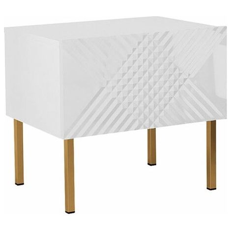 Mesilla de noche Natar, Blanco + Blanco brillante, Número de cajones: 1, Número de puertas: 0, 46x50x35cm, Aglomerado laminado, MDF (1/5)