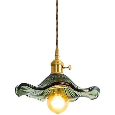 Suspension feuille de lotus, lustre en verre vert et or, style nordique moderne, lampe de plafond simple, verte (1/5)