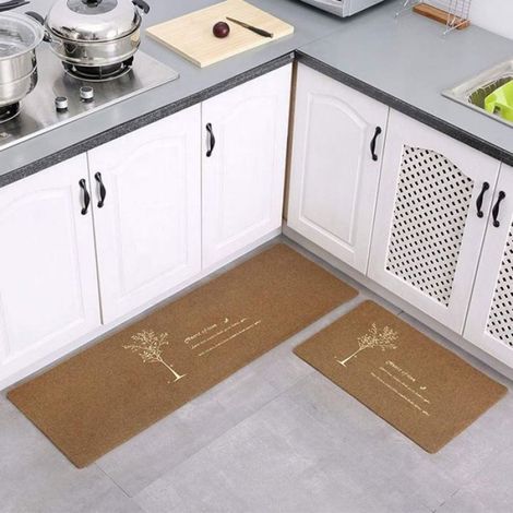 Tapis de cuisine antidérapant 2 pièces – Absorbant eau – Polyester avec fond TPR – 40 x 60 cm et 45 x 70 cm – Lavable en machine (1/3)