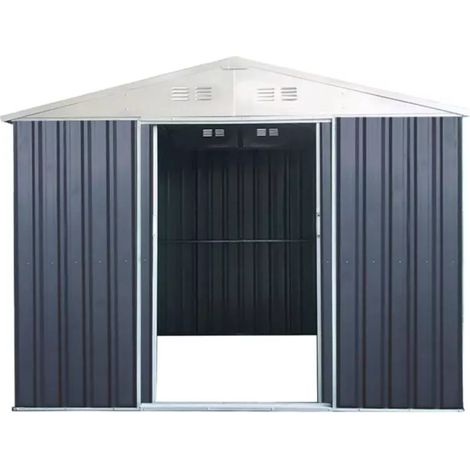 casetta da esterno in lamiera zincata domus "s" grigia con porte scorrevoli 187x131x194 cm (1/4)