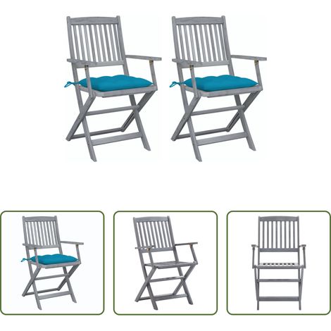 Akazienholz - Klappbare Gartenstühle 2 Stk. mit Kissen Massivholz Akazie (1/5)