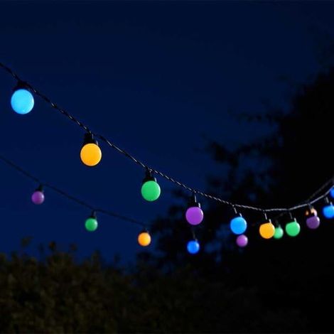 Solar & Mains Powered Outdoor String Lights 30 Bulb Multicolour LED Festoon Lights IP65 Waterproof Garden Patio Pergola