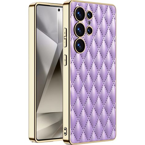 Funda para Samsung Galaxy S25 Ultra, de cuero con diseño de rombos, color morado. (1/5)