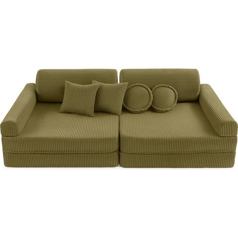 Canapé modulable Premium en velours Corduroy à larges côtes Aesthetic 10 Pièces Kaki (1/5)