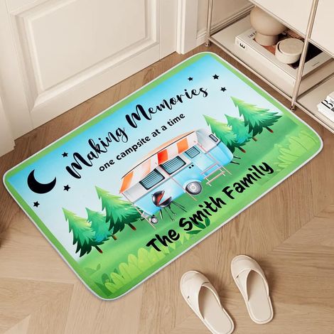 Paillasson de Camping Tapis de Porte, Paillasson Amusant avec Inscription, Happy Camper Antidérapant et Lavable Tapis d'entrée, pour campeurs, caravanes (1/5)