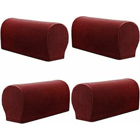 Arm Rest Covers, Set of 4 Stretch Armchair Couch Armrest Chair Covers for Furniture Protector, Anti-Slip Sofa Chair Arm Caps Spandex Polyester Slipcovers (Wine Red) (1/5)
