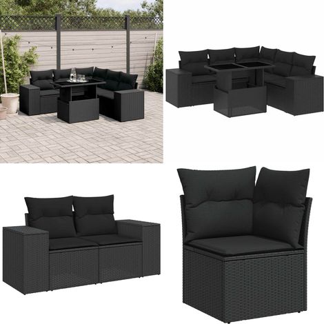 6-tlg. Garten-Sofagarnitur mit Kissen Schwarz Poly Rattan - Gartenmöbel Set - Esszimmergarnitur - Outdoor Möbel - Lounge Garnitur - Rattan Gartenmöbel - Home & Living (1/5)