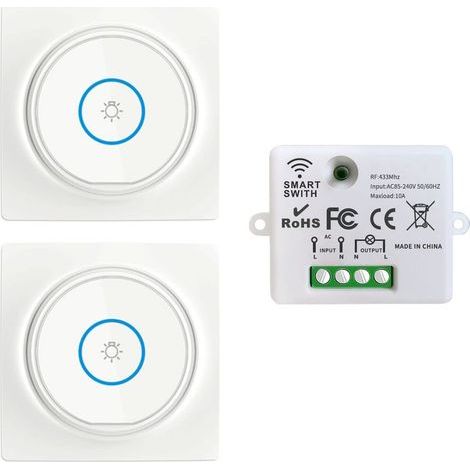 Interrupteur Sans Fil, Interrupteur Auto-générateur Mobile 433Mhz 220V Relais Mini récepteur Rf émetteur Radio Télécommande 100M Contrôle De Portée Pour La Lumière(2Interrupteurs 1Récepteur) (1/5)