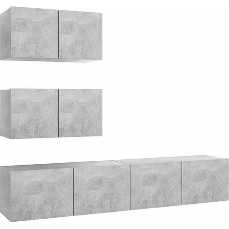 Ensemble de meuble TV 4 pcs, Étagère TV, Meuble de Salon, Gris béton Aggloméré OIB8749E (1/5)