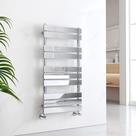 EMKE Chrome Flat Panel Heated Towel Rail Central Heating Radiators for Bathroom Kitchen 1000 x 500 mm Towel Radiator (1/5)