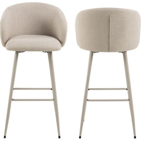 Hellin – Tabourets de bar avec accoudoirs en tissu beige – Hauteur d'assise 78 cm – Lot de 2 – Pieds en acier gris clair (1/5)