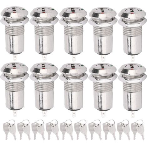 10 interrupteurs à clé en métal ONOFF avec verrouillage électrique en acier inoxydable et écrou de clé 12 mm AC DC 220 V (à simple traction) (1/5)