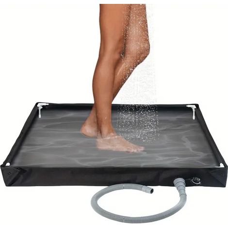 Bac à douche pliable 80×80cm tissu PVC Oxford avec tuyau évacuation pour camping voiture jardin extérieur noir (1/5)