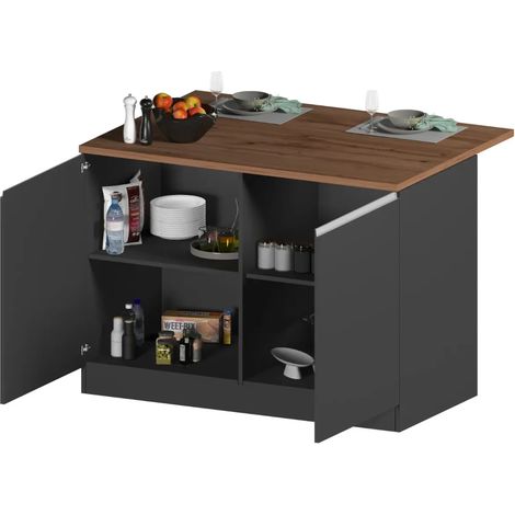 Isola Cucina Centrale Antracite Piano Appoggio Effetto Rovere 125 cm (1/5)