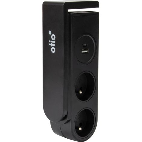Multiprise clipsable, 2 Prises, 2 Ports USB, Noir (1/5)