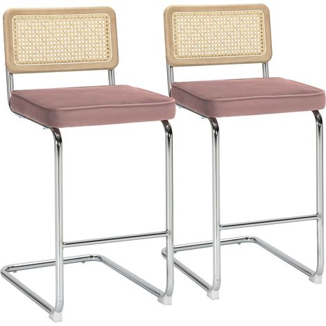 Lot de 2 chaises hautes en acier et velours rose poudré