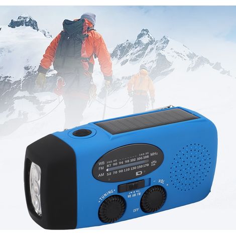 Radio d’Urgence Multifonction avec Crank Solaire, AM/FM/WB NOAA, Batterie 2000mAh ABS Bleu Portatif Lumière LED Power Bank (1/5)