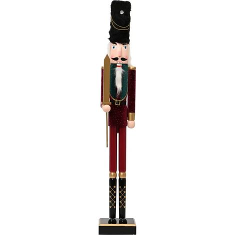 Schiaccianoci natalizio in legno oro e rosso scuro H48 cm
