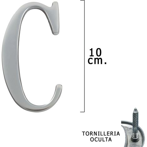 Métal Lettre "C" Argent Mat 10 cm. avec vis cachées (Blister 1 pièce)