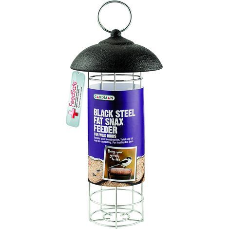 Black Steel Feeder with Quick-Release Lid and Antibacterial Coating for Seeds and Suet in the Garden (1/4)