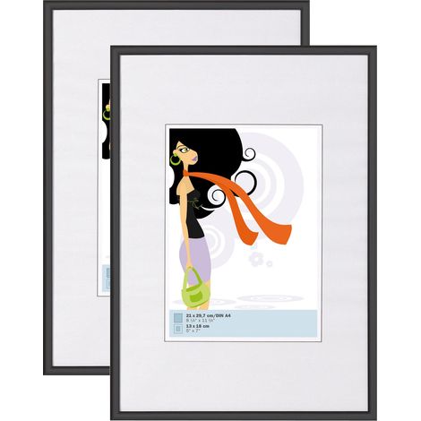 Cadre Photo Noir 21 x 29,7 cm (DIN A4) Double Pack, Cadre en Plastique KV130BD