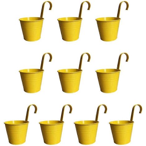 10 hängende Metalleimer mit abnehmbarem Haken, Pflanzgefäße zum Aufhängen am Zaun, Set mit 10 hängenden Blumentöpfen.