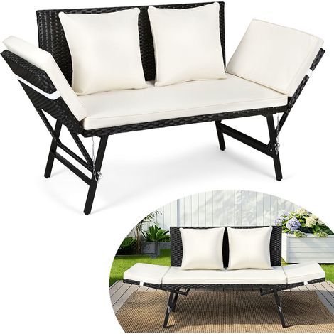 Jiubiaz Gartenbank Farbwahl 3-Sitzer Polyrattan Rattanmöbel Garnitur Möbel Rattanlounge Beige