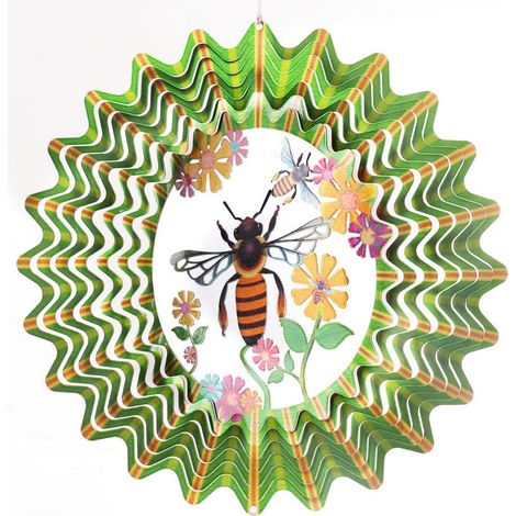 Suspension Éolienne Rotative en Acier Inoxydable Motif Abeille Vert et Multicolore 30 cm - PANGIVO