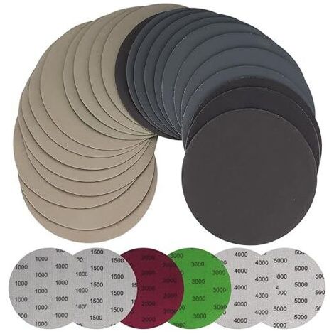 30 pièces de papier abrasif sec humide de 125 mm, roues rondes, tampons de ponceuse orbitale Disques de papier abrasif en métal et bois - Grain 1000/1500/2000/3000/4000/5000