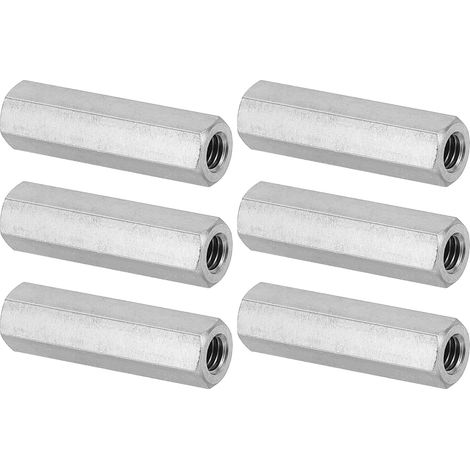 Ecrou Long M5 x 0.8 de Pas Écrou Hexagonal en Acier Inoxydable 304, 6Pcs 30mm/ 1.2" Longueur Raccords de Tige Filetés Grossiers, Écrous de Couplage, Ton Argent (1/5)