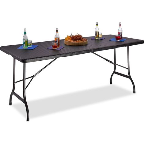 Table de Jardin Pliable Optique rotin Grande Table Pliante poignées Camping Pique-Nique HxlxP: 72 x 178 x 74 cm, Noir (1/5)