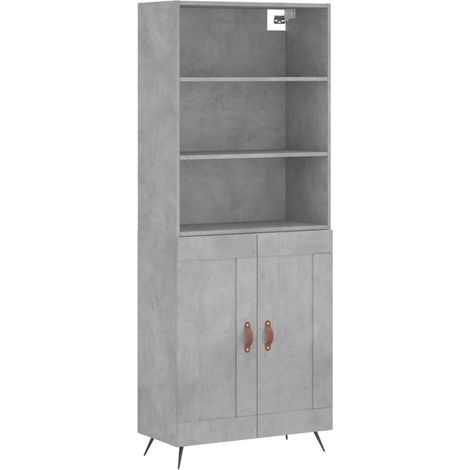 Buffet bahut commode armoire meuble de rangement organisateur cuisine salle de séjour salon haut 69,5 x 34 x 180 cm bois d'ingénierie gris