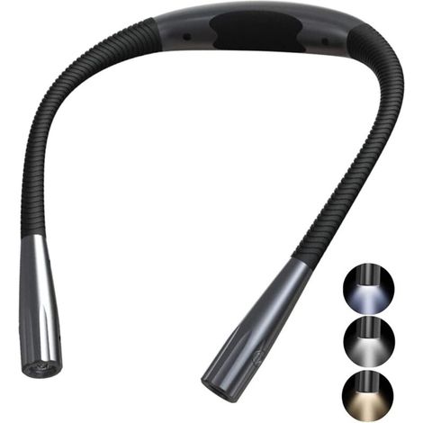 Rechargeable Neck Reading Light, LED Reading Lamp, Flexible Book Light, 3 Colors, Foldable Arms, Knitting, Reading in Bed (1/5)