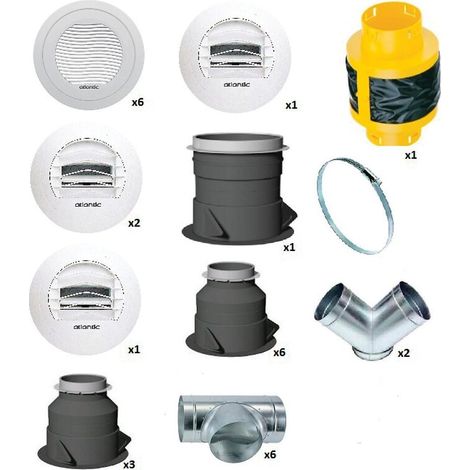 Atlantic – Kit d'accessoires pour Optimocosy HR – VMC simple flux – Débit max 300m³/h – 2 sorties – Pour espaces confinés – Moteur silencieux