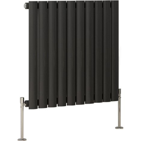 Anthracite Oval Column Designer Radiator Central Heating Rads with Angle Square Valve Horizontal Single 600x590mm (1/2)