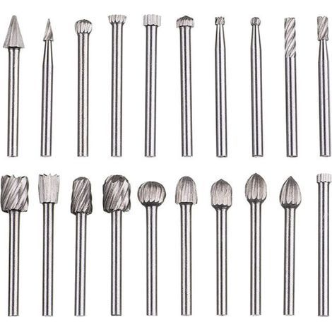 Set of 20 rotary cutters, high-speed steel carving tool with 3mm grinding head for woodworking, carving, engraving, drilling (1/5)