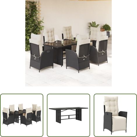 vidaXL Gartentisch - 7-tlg. Garten-Essgruppe mit Kissen Schwarz Poly Rattan (1/5)
