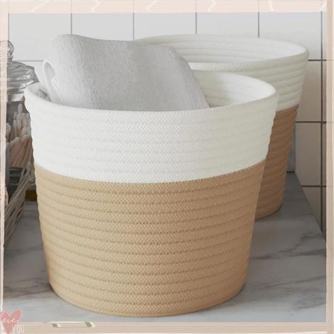 Panier de rangement - VINGVO - 358455 - Beige et blanc - Coton - 24x18 cm pliable (1/5)