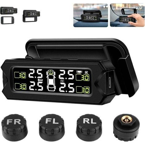 Système de contrôle de la pression des pneus 14-87Psi sans fil – Angle réglable – 4 capteurs – Charge solaire et USB – Détection en temps réel