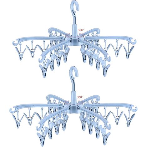Lot de 2 séchoirs Pliables avec 24 Pinces pour Le séchage des Chaussettes, la Lingerie, Les vêtements de bébé, Les Serviettes, séchage Rotatif, Bleu (1/5)