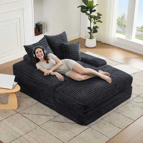 Chaiselongue 165x135x58 cm grau aus Cord und Memory-Schaum mit 4 waschbaren Kissen