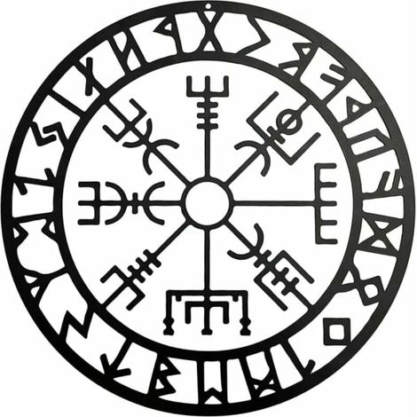 Viking compass wall art, hollow black Nordic compass sculptures in iron, metal wall hanging for modern bedroom, metal bedroom wall decoration (28 cm) (1/4)