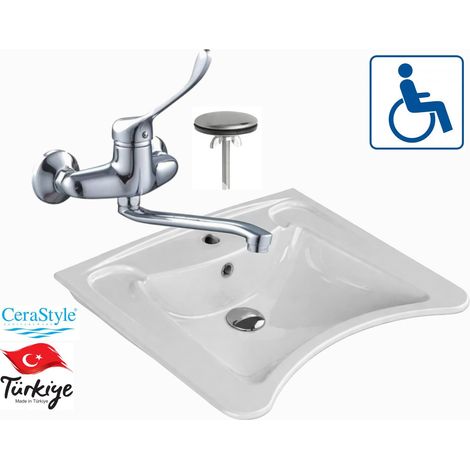Behindertengerechtes Waschbecken mit Wandarmatur, Keramik CeraStyle 63x50x20,5 cm (1/5)