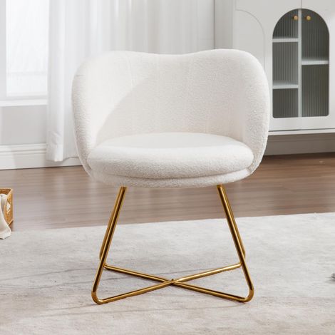 Wahson Accent Chair in Faux Fur Modern Occasional Tub Chair Elegant Vanity Chair with Gold Crossed Legs for Bedroom Living Room, White (1/5)