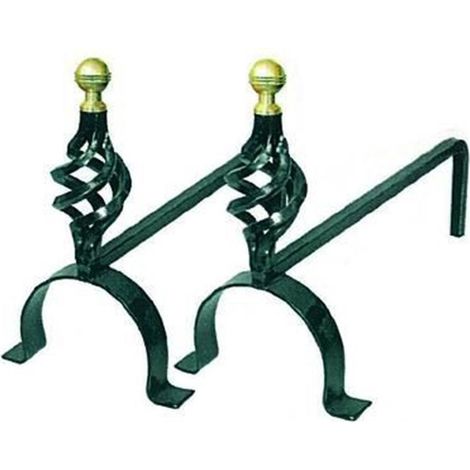 ALARI CAMINO 2 PEZZI CM 40 h X 25 DECORAZIONE PIGNA FERRO VERNICIATO FERR 245845 (1/2)